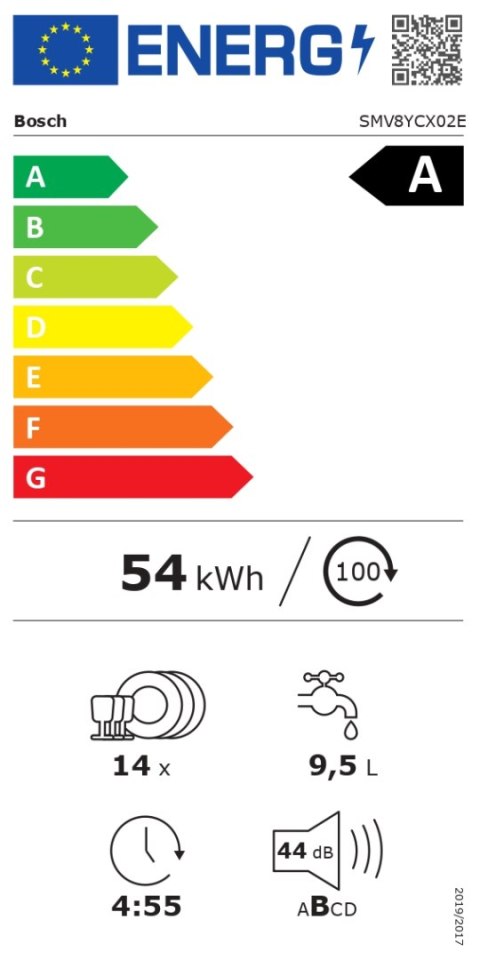 Bosch | Zmywarka | SMV8YCX02E | Do zabudowy | Szerokość 60 cm | Liczba kompletów naczyń 14 | Liczba programów 8 | Klasa efektywn
