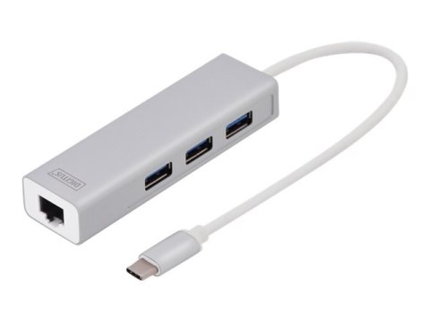 Digitus | 3-portowy koncentrator USB typu C + Gigabit Ethernet