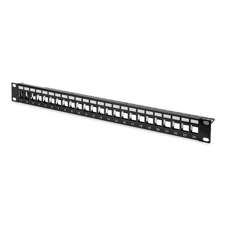 Digitus | Modułowy panel krosowy | DN-91411 | Czarny | Układ Wejście Keystone: Proste; Obszar zastosowań: Szafa 483 mm (19"); Na