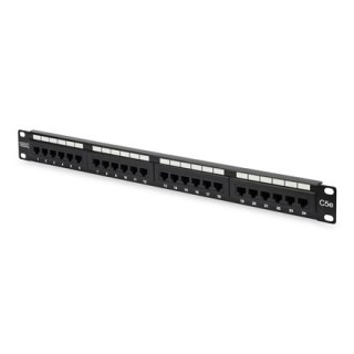 Digitus | Patch Panel | DN-91524U | Czarny | Kategoria: CAT 5e; Porty: 24 x RJ45; Wytrzymałość: 7,7 kg; Siła wkładania: 30N max 
