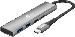 Goobay 76563 Slim 4-portowy koncentrator USB, USB-C™ auf USB-C™/USB-A, 5 Gbit/s, szary