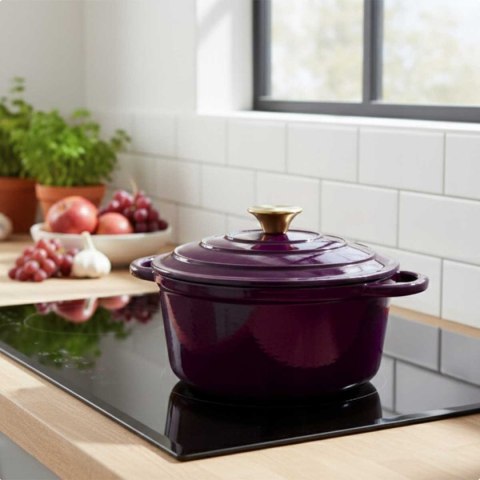 EMALIOWANY GARNEK ŻELIWNY 24cm 4L HAGE EGGPLANT