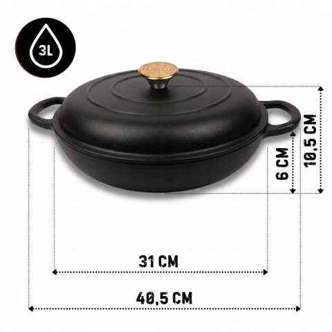 EMALIOWANY GARNEK ŻELIWNY PŁASKI 30cm 3L HAGE CZARNY MAT