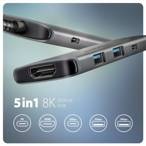 AXAGON 8K USB-C 5Gbps 5in1 8K Hub | HMC-5H