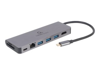 GEMBIRD MULTI ADAPTER USB TYP-C 5W1 HUB, HDMI, CZYTNIK KART, LAN, PD - 100W)
