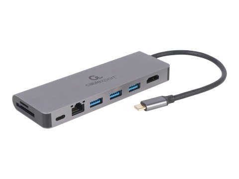 GEMBIRD MULTI ADAPTER USB TYP-C 5W1 HUB, HDMI, CZYTNIK KART, LAN, PD - 100W)