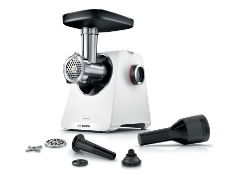 Mielnik do mięsa Bosch MFWS607W o mocy 2100 W w kolorze białym, idealny do przygotowywania pysznych potraw