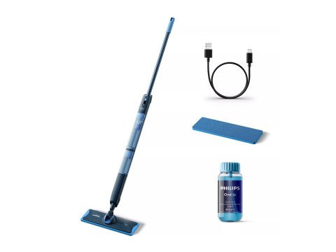 Mop elektryczny Philips XV5113/01 OneUp 5000 w kolorze niebiesko-czarnym, idealny do skutecznego czyszczenia podłóg.