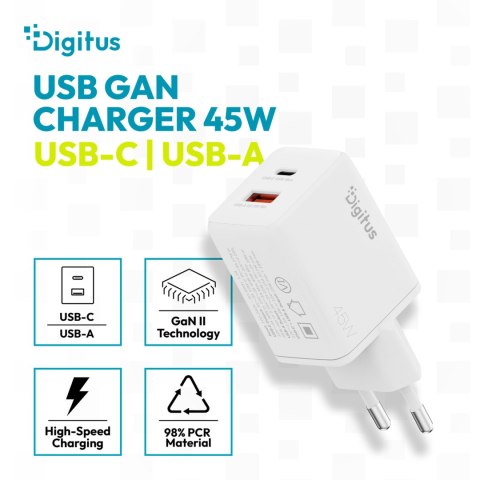Digitus Ładowarka GaN 45W USB-C + USB-A DA-10302 biała