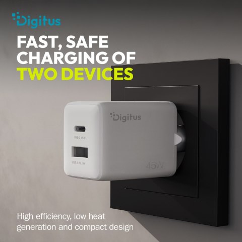 Digitus Ładowarka GaN 45W USB-C + USB-A DA-10302 biała