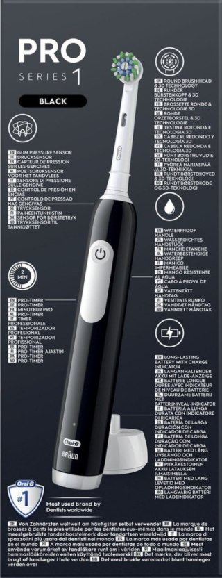 Oral-B Pro Series 1 szczoteczka elektryczna do zębów akumulatorowa dla dorosłych 3 tryby 2-minutowy timer Czarna z 1 wymienną ko