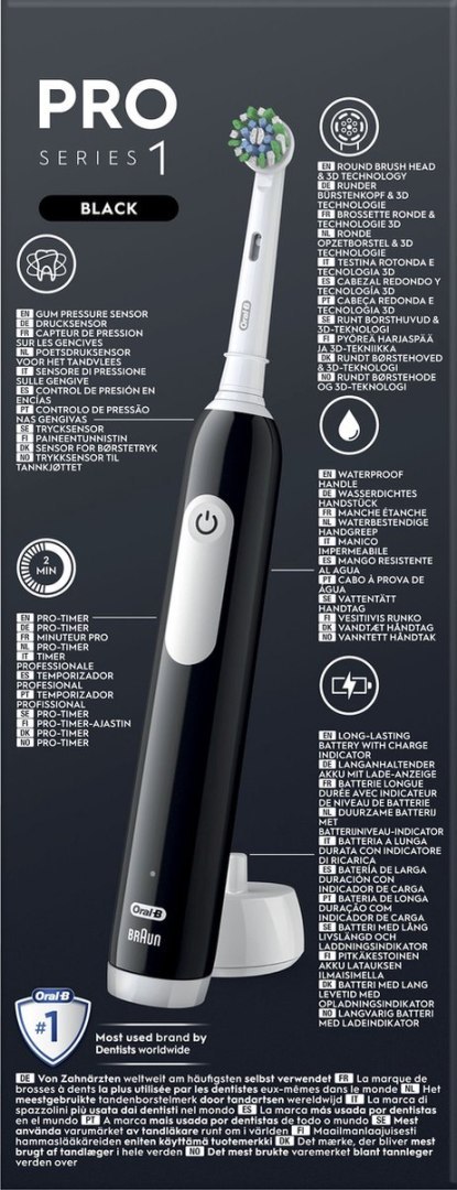 Oral-B Pro Series 1 szczoteczka elektryczna do zębów akumulatorowa dla dorosłych 3 tryby 2-minutowy timer Czarna z 1 wymienną ko