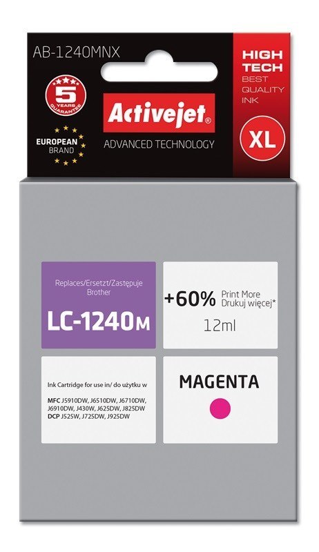 Activejet AB-1240MNX Tusz (zamiennik Brother LC1240M/1220M; Supreme; 12 ml; czerwony)