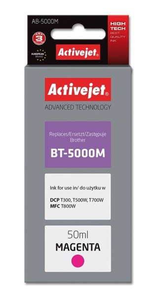 Activejet AB-5000M Buteleczka z tuszem z atramentem (zamiennik Brother BT-5000M; Supreme; 50 ml; 5000 str., czerwony)