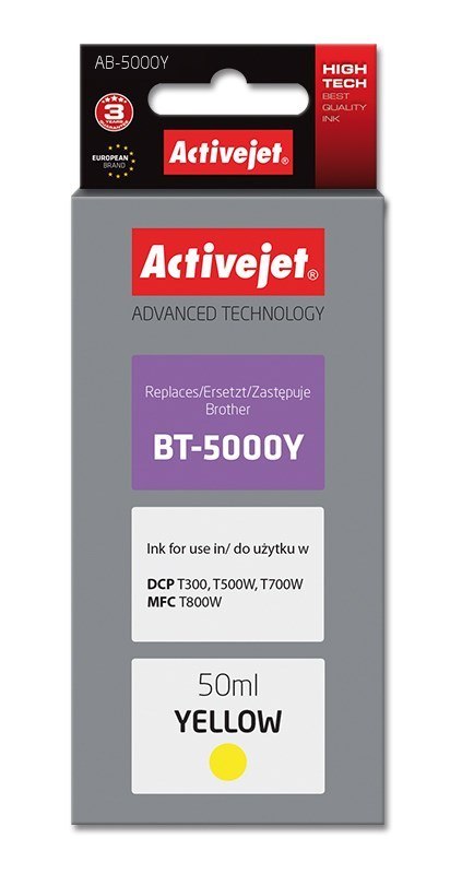 Activejet AB-5000Y Buteleczka z tuszem z atramentem (zamiennik do Brother BT-5000Y; Supreme; 50 ml; 5000 str., żółty)