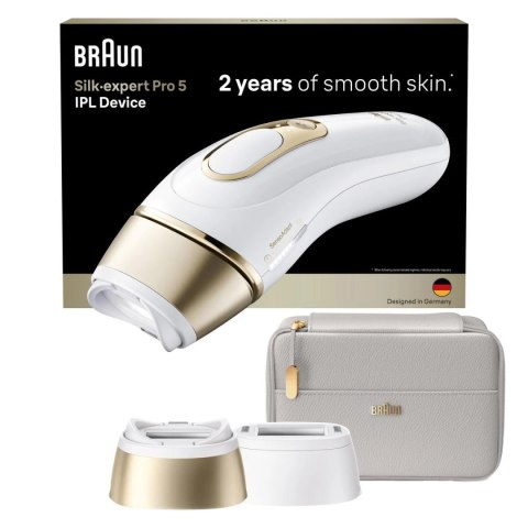 Depilator IPL marki Braun | Silk-expert Pro 5 PL5210 | Liczba poziomów mocy: 3 | Kolor: biały/złoty
