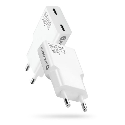 EVERACTIVE ŁADOWARKA SIECIOWA 2 X USB-C QUICK CHARGE 4+ 30W SUPER SLIM BIAŁA SC-385Q