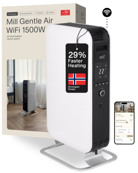 Mill | Grzejnik | OIL1500WIFI3 GEN3 | Grzejnik olejowy | 1500 W | Liczba stopni mocy: 3 | Przeznaczony do pomieszczeń o powierzc