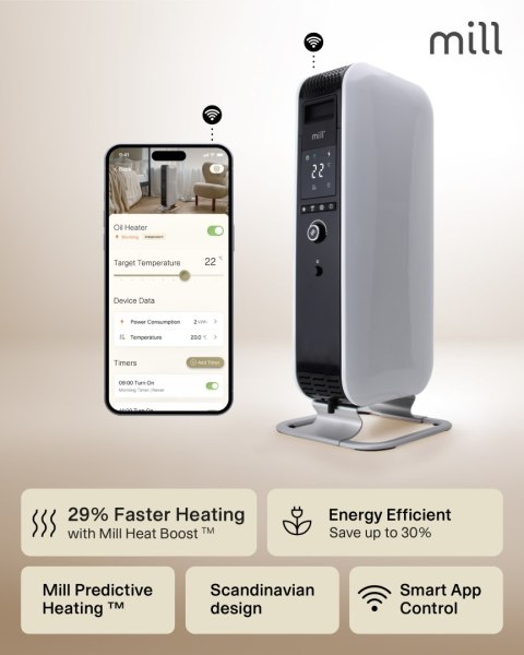Mill | Grzejnik | OIL1500WIFI3 GEN3 | Grzejnik olejowy | 1500 W | Liczba stopni mocy: 3 | Przeznaczony do pomieszczeń o powierzc