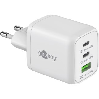 Goobay 65 W - wieloportowa szybka ładowarka USB-C PD z technologią GaN, model Nano, biała