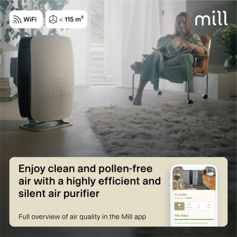 Mill | Cichy oczyszczacz powietrza Silent Pro | APSILENT | Przeznaczony do pomieszczeń o powierzchni do 115 m² | 68,3 m³ | Biały