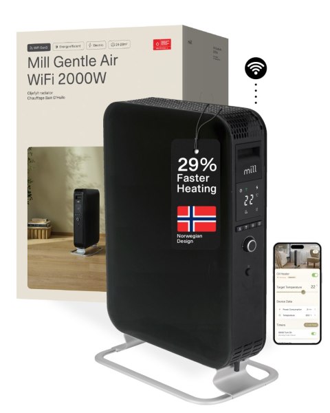Mill | Grzejnik olejowy WiFI GEN3 | OIL2000WIFI3 | Grzejnik olejowy | 2000 W | Liczba stopni mocy: 3 | Czarny