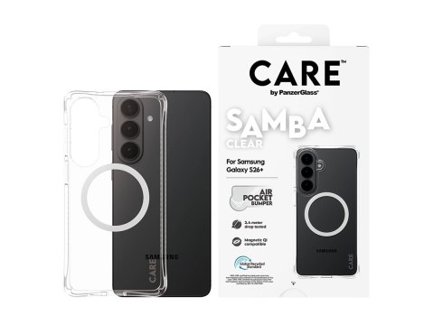 Etui CARE marki PanzerGlass „Samba" - przezroczyste z białym Qi - do nowego Samsunga Galaxy S26 Plus | PanzerGlass