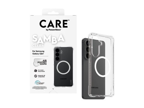 Etui CARE marki PanzerGlass „Samba" - przezroczyste z białym Qi - do nowego Samsunga Galaxy S26 Plus | PanzerGlass