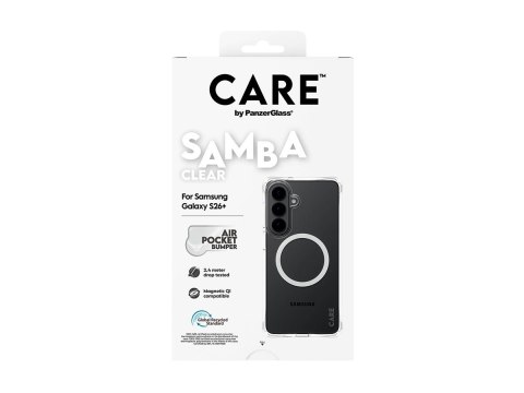 Etui CARE marki PanzerGlass „Samba" - przezroczyste z białym Qi - do nowego Samsunga Galaxy S26 Plus | PanzerGlass