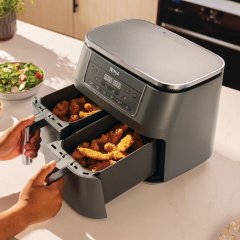 Frytkownica na gorące powietrze NINJA Double | DZ300EU | Moc 2400 W | Pojemność 7,6 l | Szara