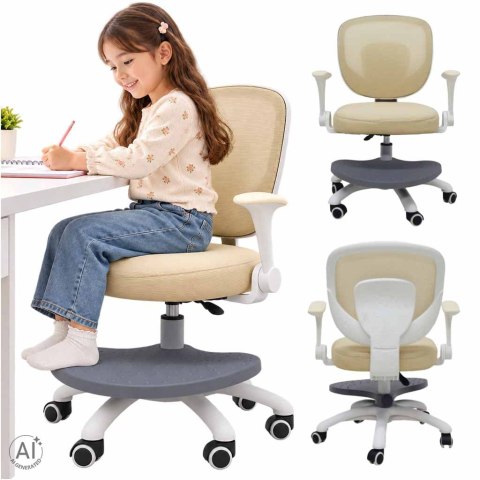 Krzesło do biurka dla dziecka fotel obrotowy regulowany z podnóżkiem beżowy