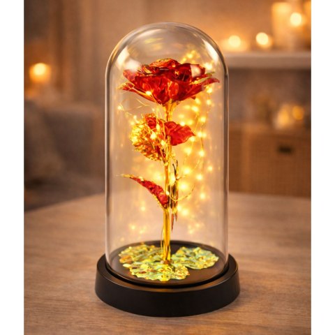 Wieczna Róża W Szle Kryształowa Oświetlenie LED Motylek Czerwona 21x11cm