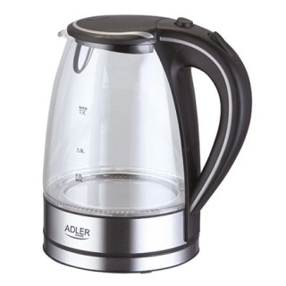 Adler | Czajnik | AD 1225 | Standard | 2000 W | 1,7 L | Szkło | Podstawa 360° | Przeźroczysty/Ze stali nierdzewnej