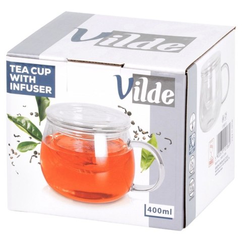 KUBEK SZKLANY 400ml Z ZAPARZACZEM I POKRYWĄ 139815