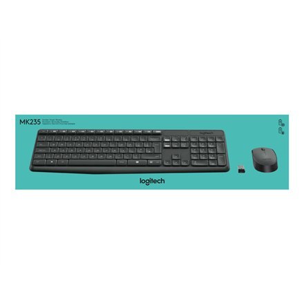 Logitech | MK235 | Zestaw klawiatura i mysz | Bezprzewodowy | Mysz w zestawie | Baterie w zestawie | USA | Czarny | 475 g