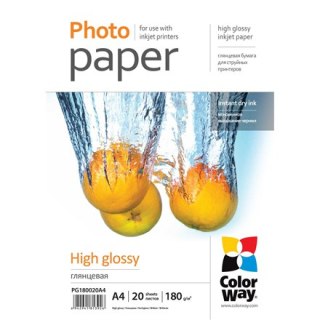 ColorWay | Papier fotograficzny 20 szt. | PG180020A4 | Biały | 180 g/m² | A4 | Błyszczący