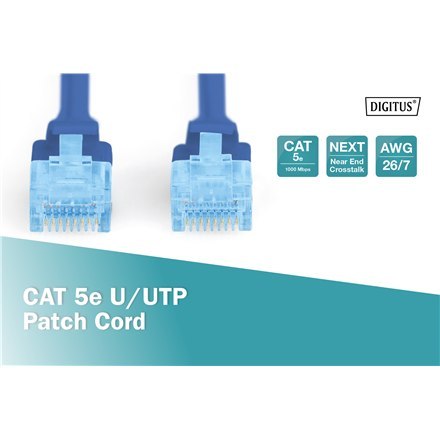 Digitus | CAT 5e | Kabel krosowy | Skrętka nieekranowana (UTP) | Męski | RJ-45 | Męski | RJ-45 | Niebieski | 0,5 m