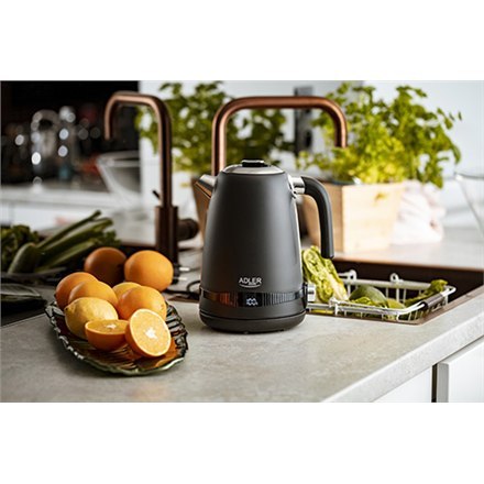 Adler | Czajnik | AD 1295b | Elektryczny | 2200 W | 1,7 L | Stal nierdzewna | Podstawa obrotowa 360° | Czarny