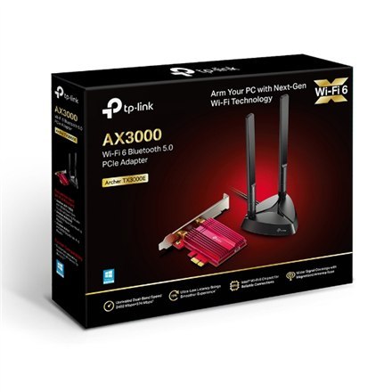 TP-LINK | AX3000 Wi-Fi 6 Bluetooth 5.0 PCIe Adapter | TX3000E | 2.4GHz/5GHz | Antena typu 2xHigh-Gain External Antennas | 574+24