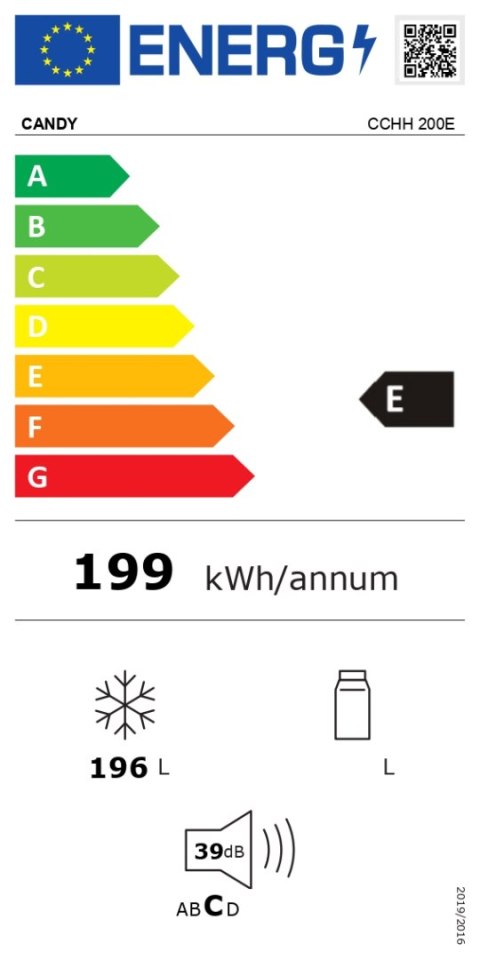 Candy | Zamrażarka | CCHH 200E | Klasa efektywności energetycznej E | Komoda | Wolnostojąca | Wysokość 84,5 cm | Pojemność całko