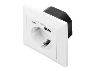 Digitus | Wtyczka bezpieczeństwa do montażu podtynkowego z 1 x USB Type-C, 1 x USB A