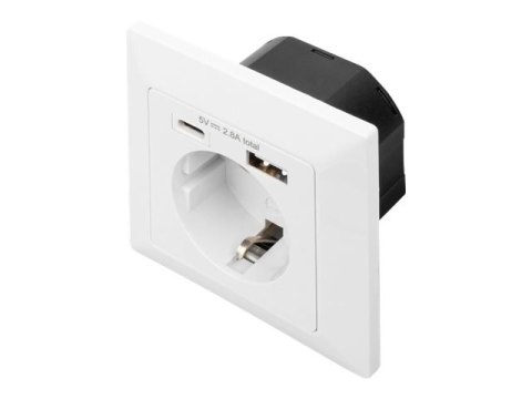Digitus | Wtyczka bezpieczeństwa do montażu podtynkowego z 1 x USB Type-C, 1 x USB A