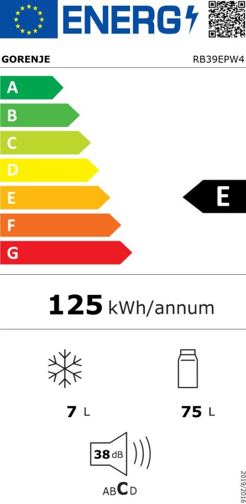 Gorenje RB39EPW4 Chłodziarka, E, Wolnostojąca, Spiżarnia, Wysokość 84,2 cm, Lodówka 75 L, Biały | Gorenje