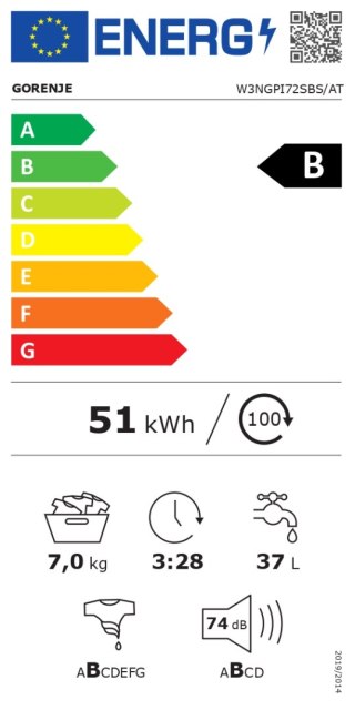 Gorenje Washing machine | W3NGPI72SBS | Energy efficiency class B | Front loading | Washing capacity 7 kg | 1200 RPM | Depth 43.