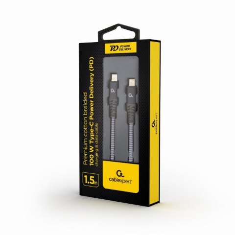 Cablexpert 100 W Type-C Power Delivery (PD) premium charging and data cable, 1.5 m | CC-USB2B-CMCM100-1.5M