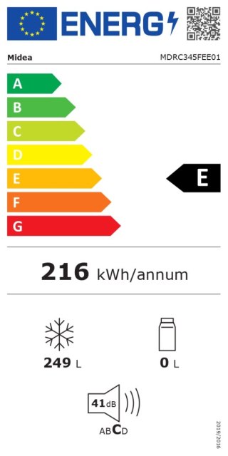 Midea Freezer | MDRC345FEE01 | Energy efficiency class E | Chest | Free standing | Height 85 cm | Total net capacity 249 L | Whi