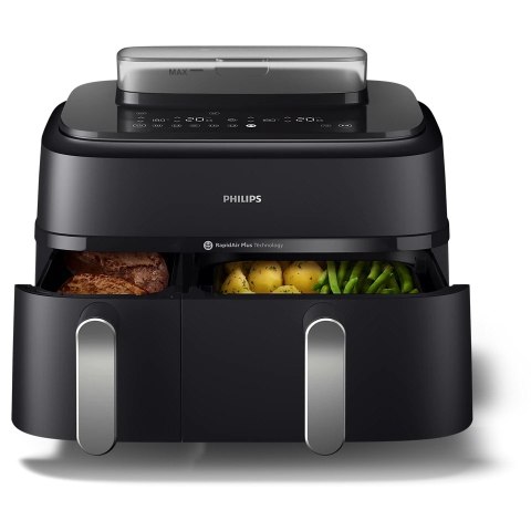 Philips | Airfryer z podwójnym koszem | NA551/00 Seria 5000 | Moc 2750 W | Pojemność 9 l | RapidAir Plus i Air Steam | Czarny
