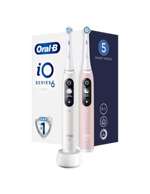 Elektryczna szczoteczka do zębów Oral-B | iO6 DuoPack | Akumulator | Dla dorosłych | Liczba główek szczoteczki w zestawie 2 | Li
