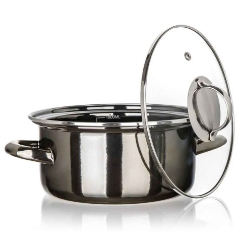 GARNEK EMALIOWANY 22cm 3,7L Z POKRYWĄ BANQUET METALLIC BLACK