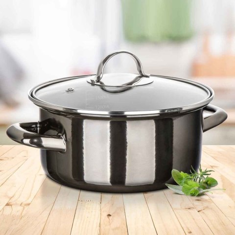 GARNEK EMALIOWANY 22cm 3,7L Z POKRYWĄ BANQUET METALLIC BLACK